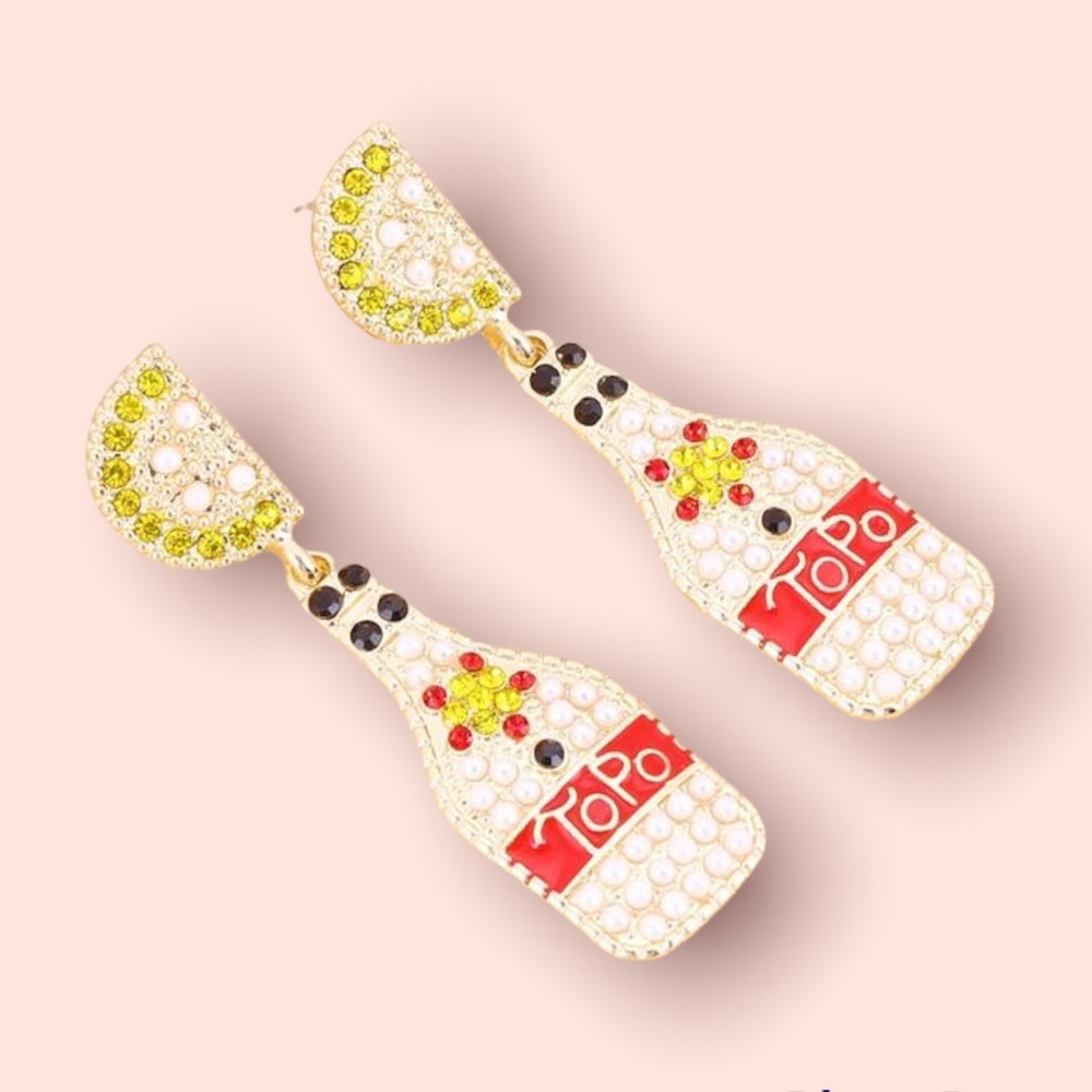 rhinestone beaded Topo Chico earrings